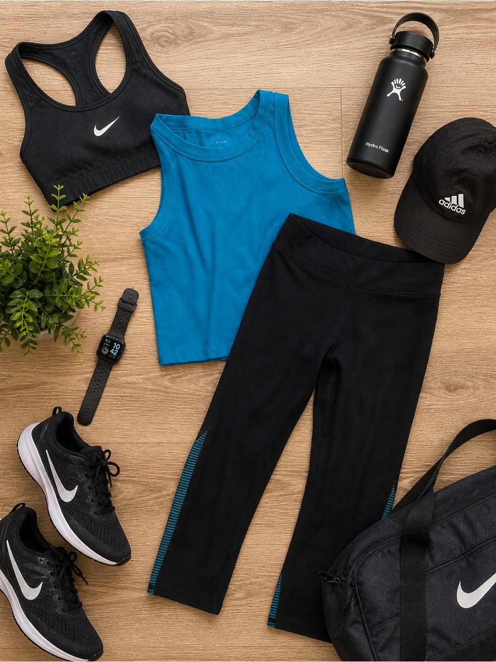 BUNDLE- Old Navy Ribbed Tank XL in Teal and GapFit L Black Capri Leggings